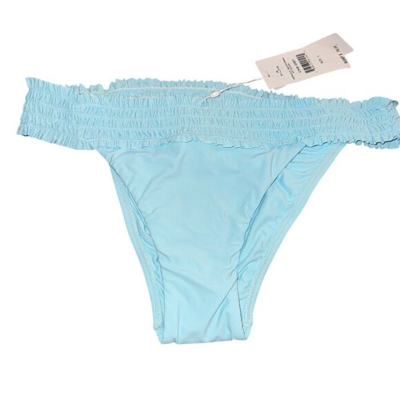 Pilyq Platinum NWT Smocked Banded Teeny Bikini Bottom in Cabana Blue Size Large - Picture 3 of 6